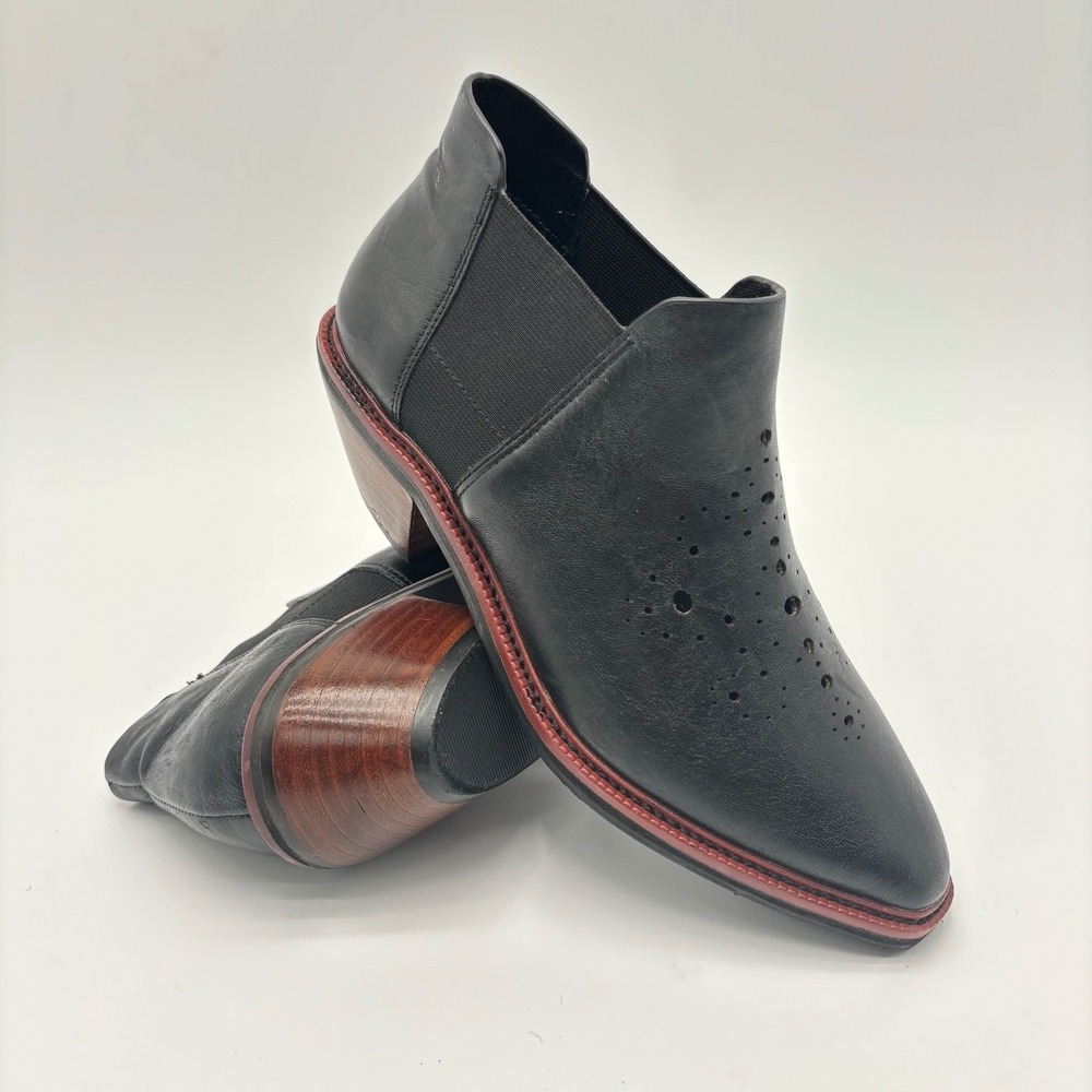 Kelsi‎ Dagger Brooklyn Womens 7 Black Leather Perforated Ankle Boots C386RX